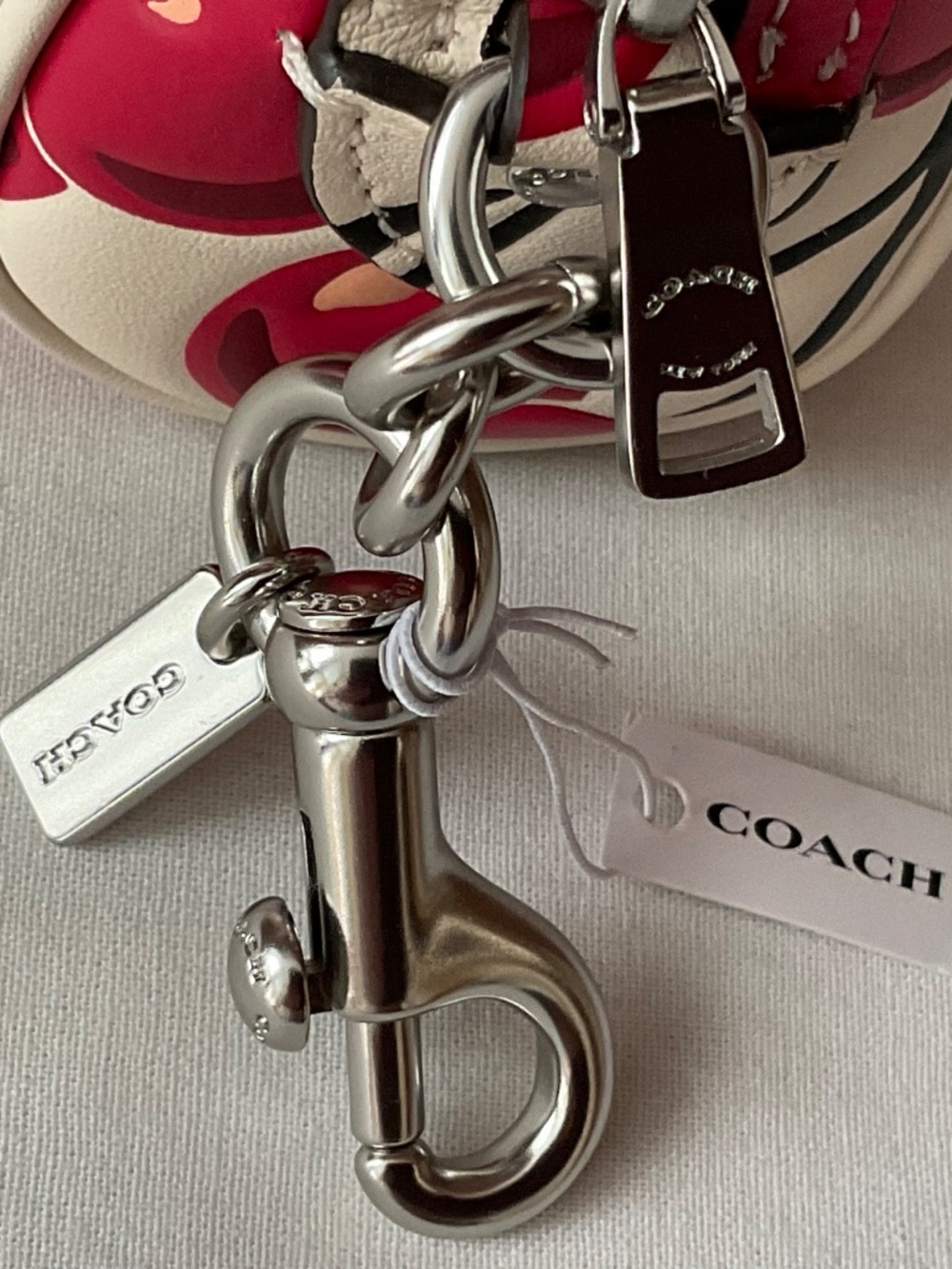 Coach Rowan Mini Bag Charm Cherry Print Leather Silver Hardware Multi NWT - Picture 4 of 16